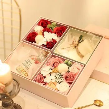

1 Set Soap Rose Flower With Scented Candle Gift Box For Wedding Valentine's Day Gift Dropshipping
