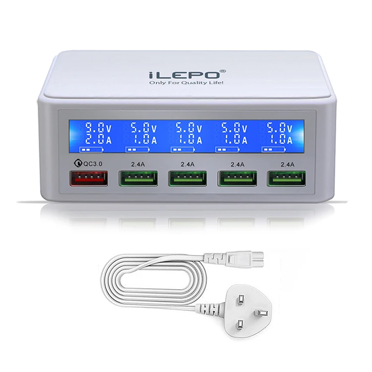 ILEPO Быстрая зарядка QC3.0 USB зарядная станция 50 Вт 5V2.4A * 5 экран дисплей безопасное