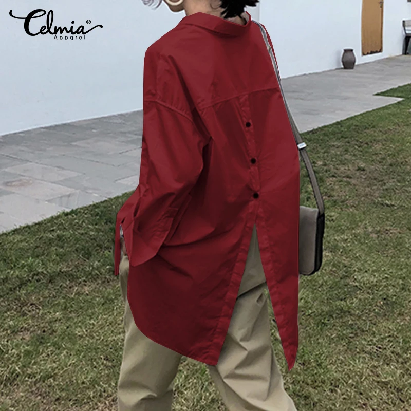 Women's Shirts Stylish Tops and Blouses 2019 Celmia Lapel Casual Solid Long Sleeve Buttons Asymmetric Ladies Baggy Blusas S-5XL