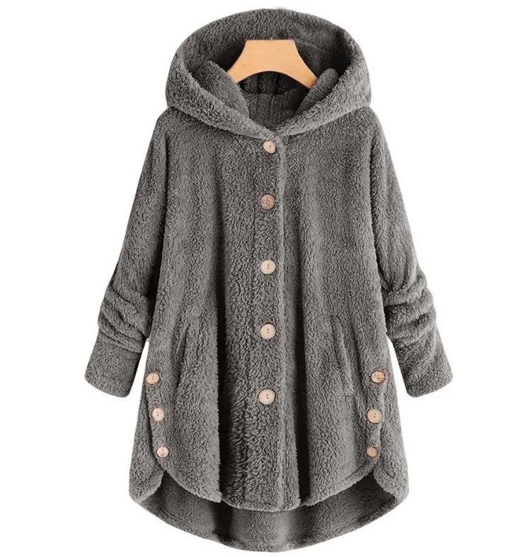 CHANWELL Женское пальто зима плюс размер сплошной цвет с длинным рукавом с капюшоном пальто более размер женская теплая куртка свободные casaco feminino - Цвет: Темно-серый