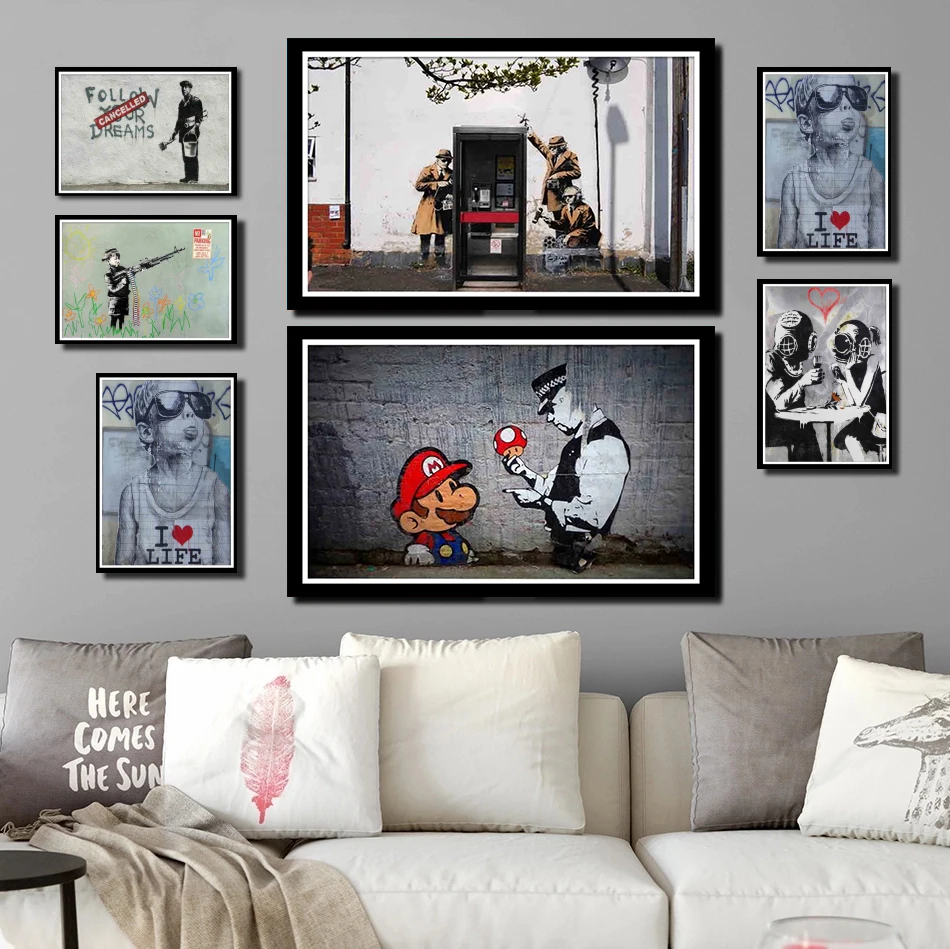 Идеальные JL Banksy граффити холст художественные принты Поп украшения картины