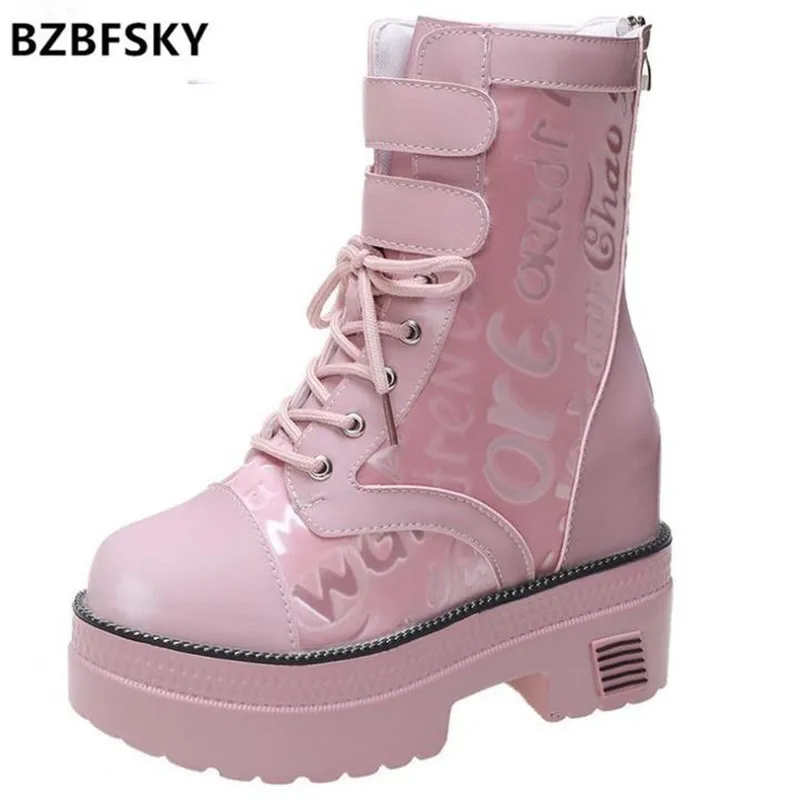 Women's Autumn Ankle Boots Platform Breathable Chunky Sneakers Short Boots Round Toe 10.5cm Heel Thick Bottom Winter Boots New