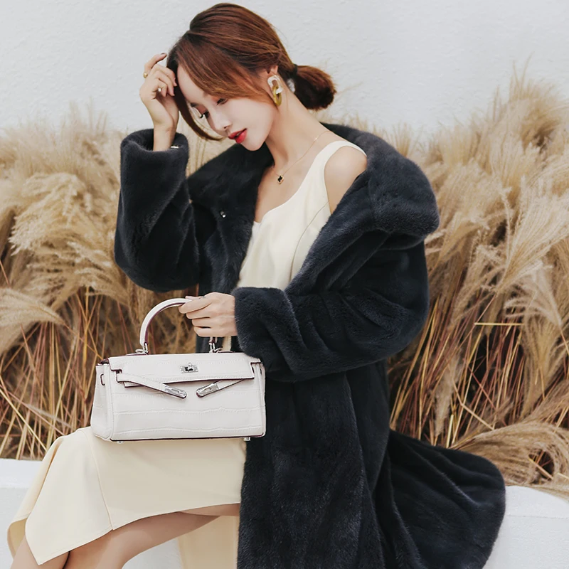 winter new whole mink fur coat female long section slim slimming mink fur coat jacket - Цвет: Бирюзовый