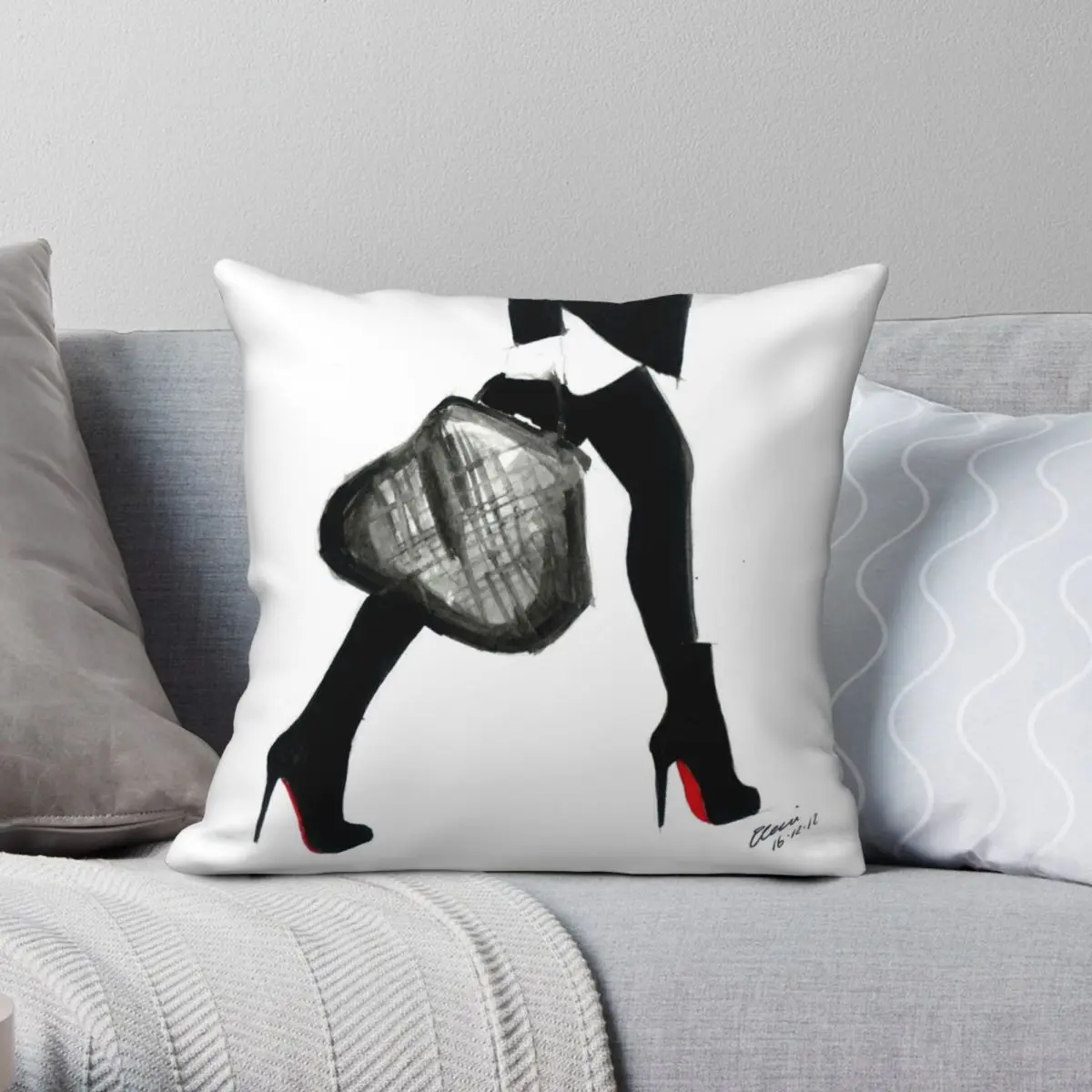 Inchiostro Ad Acquerello Moda Titolato I Love Louboutin Federa Quadrata Poliestere Lino Velluto Motivo Zip Cuscino Decorativo Per La Casa