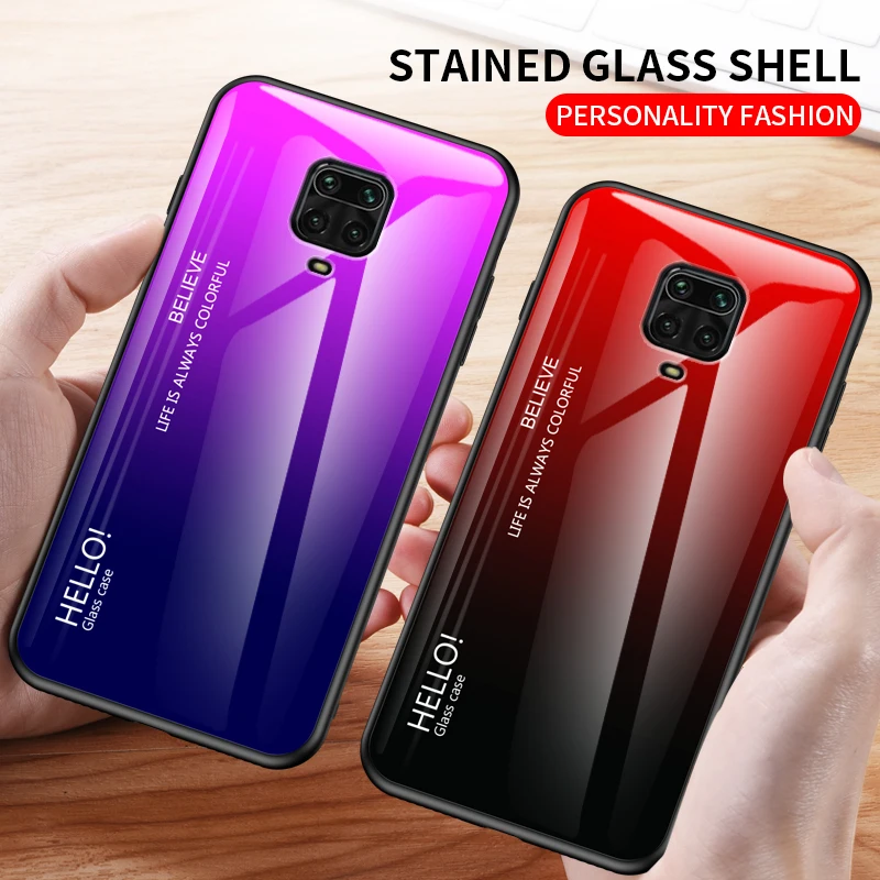 

For Xiaomi Redmi Note 9 Pro Max Case Fashion Hard Tempered Glass Gradient Protective Back Cover case For xiaomi redmi note 9S