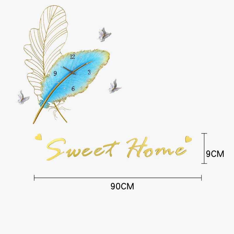 feather metal resin clock porch simple TV wall wall clock Color:D-3