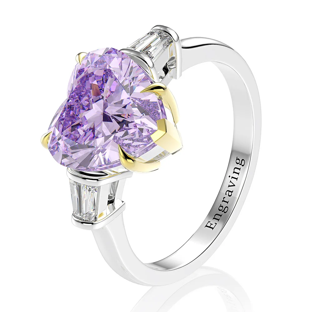 Purple Rainbamabom, 925 пробы, Серебряное сердце, Муассанит, сапфир, рубин, драгоценный камень, обручальное кольцо, хорошее ювелирное изделие - Цвет камня: Purple