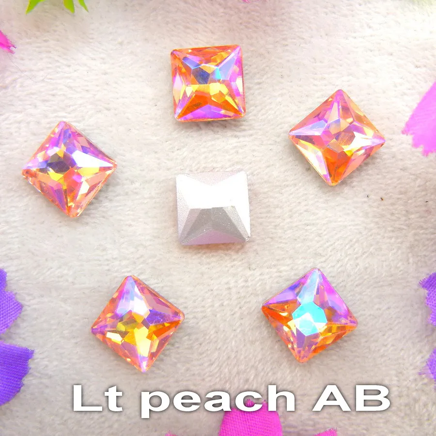 Красивый стеклянный кристалл, 3 размера, прозрачный AB и Радужный цвет, точечная задняя часть, квадратная форма, клей, стразы, бусины, аппликация, nailart, сделай сам, отделка - Цвет: A18 Lt peach AB