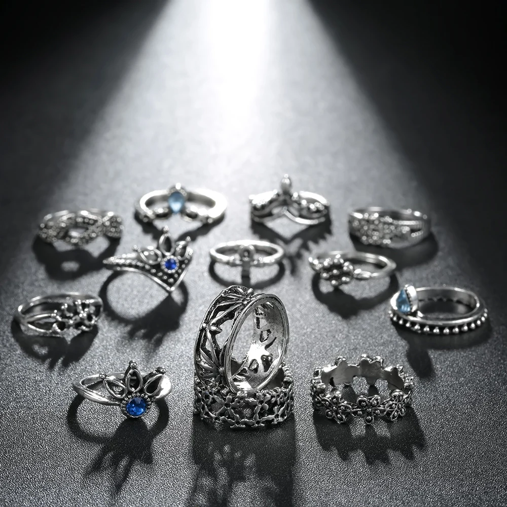 Meyfflin Винтаж Тарельчатая комплект для Для женщин модные Anel Aneis Bague камень серебро Миди палец кольца Бохо ювелирные изделия 10 шт./компл