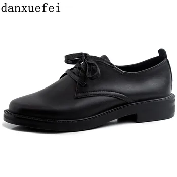 

Women's genuine leather lace-up flats oxfords leisure soft comfortable espaddrilles round toe casual daily black shoes for women