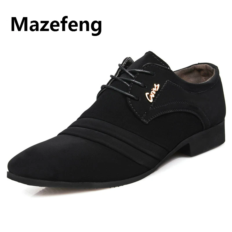 

Mazefefeng New Arrival Men Formal Shoes Pointed Toe Business Wedding Shoes High Quality Flock Lack-up Shoes Male Dress Shoes