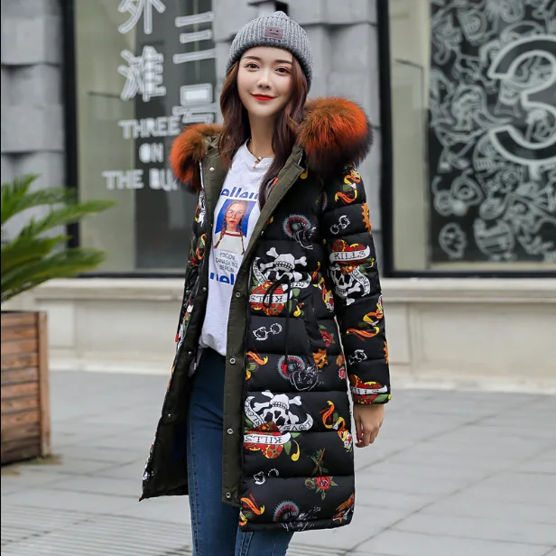 

2018 Winter Cotton-padded Jacket Women's Long-Style Europe And America Slim Fit Cotton-padded Clothes Hooded Fur Collar Student
