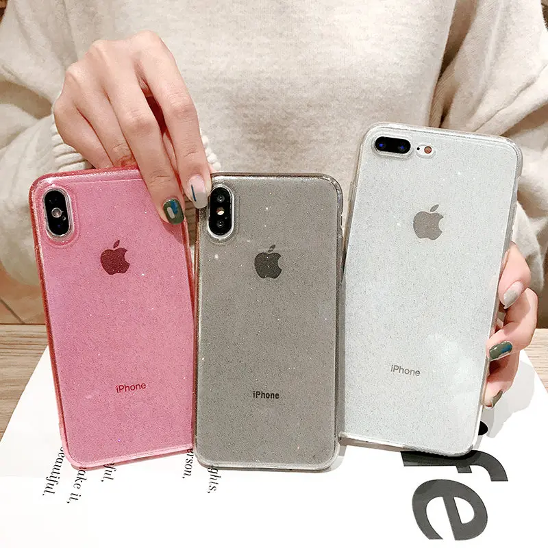 Блестящий силиконовый чехол с блестками для IPhone X XR XS Max, милый Блестящий прозрачный мягкий чехол для iPhone 7 8 6 6s plus, тонкий чехол для телефона