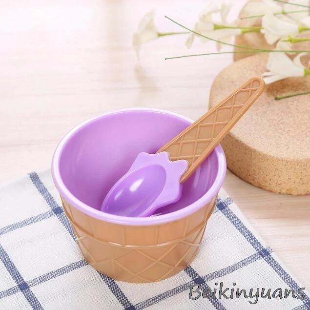 purple Детская пищевая добавка, миска для каши, инструмент для мороженого, чашка, высокое качество, пластиковая PS чаша, инструмент-ложка, детский день рождения - Цвет: purple