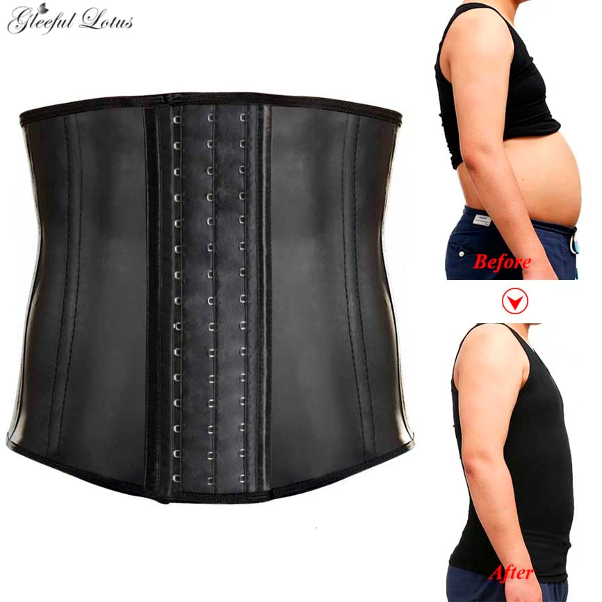 

Men Modeling Strap Slimming Belt Body Shaper Reducing Strap Male Latex Waist Trainer Abdomen Binder Corset Steel Boned Shapewear