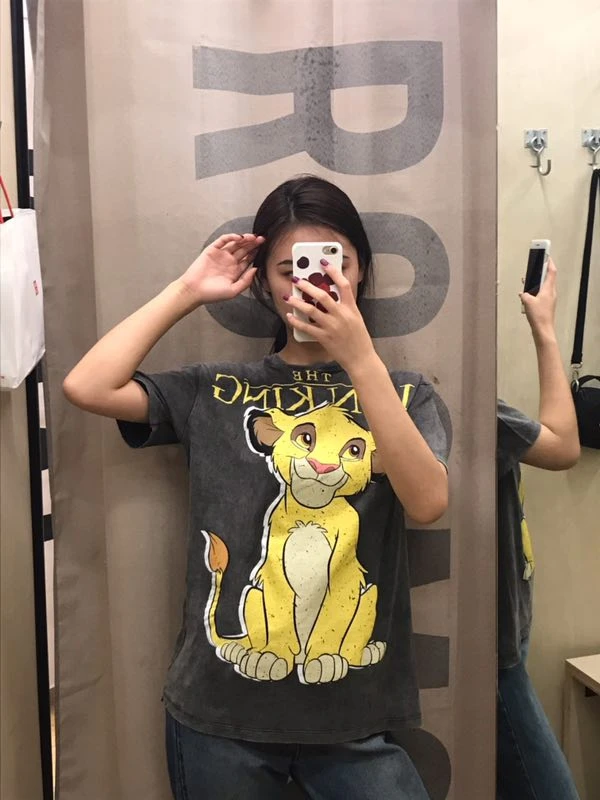PUWD2019 мультфильм лев Король Simba печать свободная футболка с короткими рукавами женская одежда для пар 7504033
