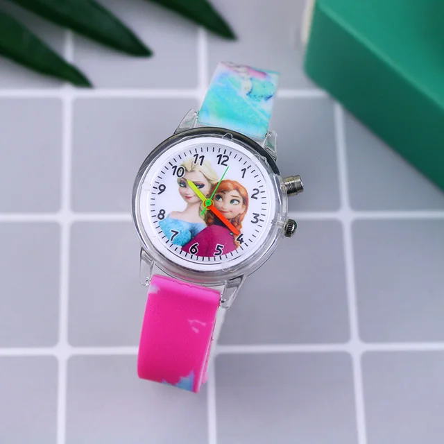 Fashion Cartoon Flash Light Girls Watches Kids With Bracelet Silicone Strap Princess Elsa Children Watches Clock Reloj Infantil Children S Watches Aliexpress