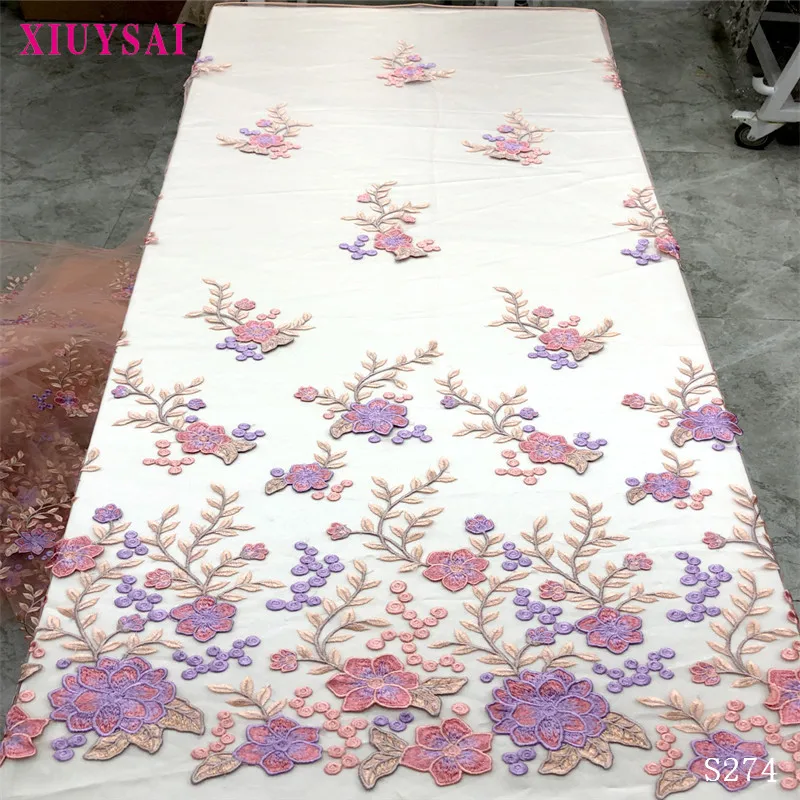 XIUYSAI Красный 5 ярдов африканская кружевная ткань высокое качество кружева нигерийская кружевная ткань Вышивка Тюль французское кружево для женского платья SL274