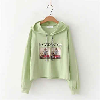 

Merry Pretty Cotton Women Crop Hoodies Cartoon Print Harajuku Hooded Sweatshirts 2019 Winter Long Sleeve Drawstring Tracksuits