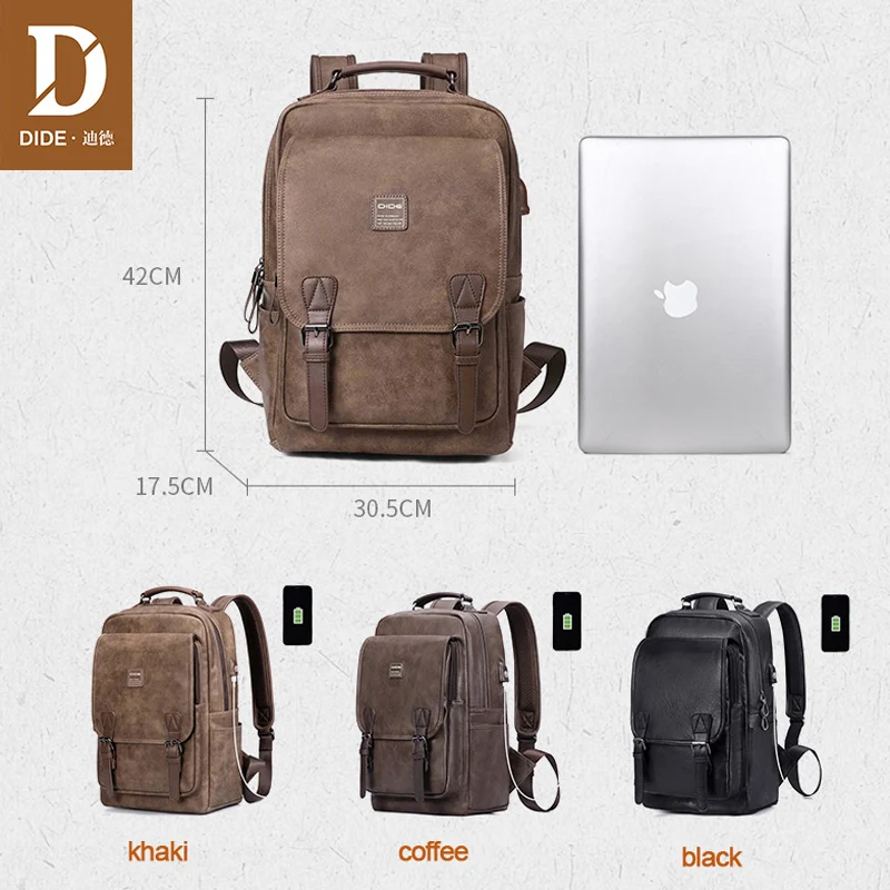 Buy DIDE USB Charging Port laptop backpack men Mochila Vintage Casual Travel backpack Bag Male Preppy Schoolbag waterproof 15 inch