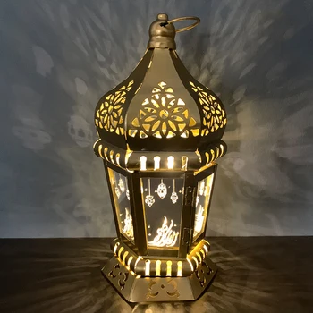 

Eid Ramadan Iron Wind Lamp Ornament Eid-ul-fitr Hollowed Lantern Muslim Islamic Pendant Gift Home Decoration