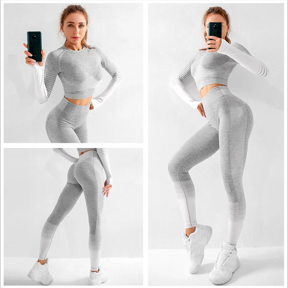 2 шт. Женский бесшовный комплект для йоги фитнес спортивные костюмы одежда