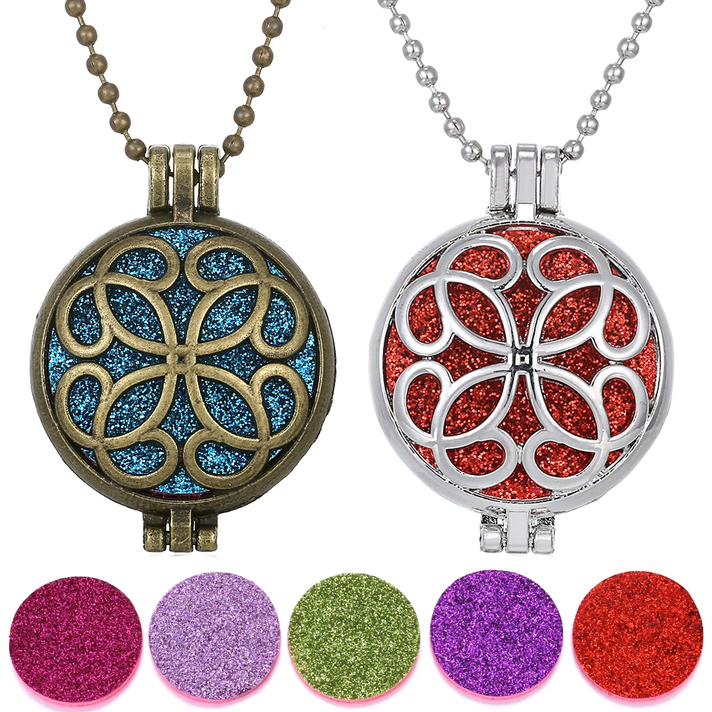 New Essential Oils Aroma Diffuser Necklace Vintage Bronze Open Antique Silver Pendant Perfume Locket with Pad | Украшения и