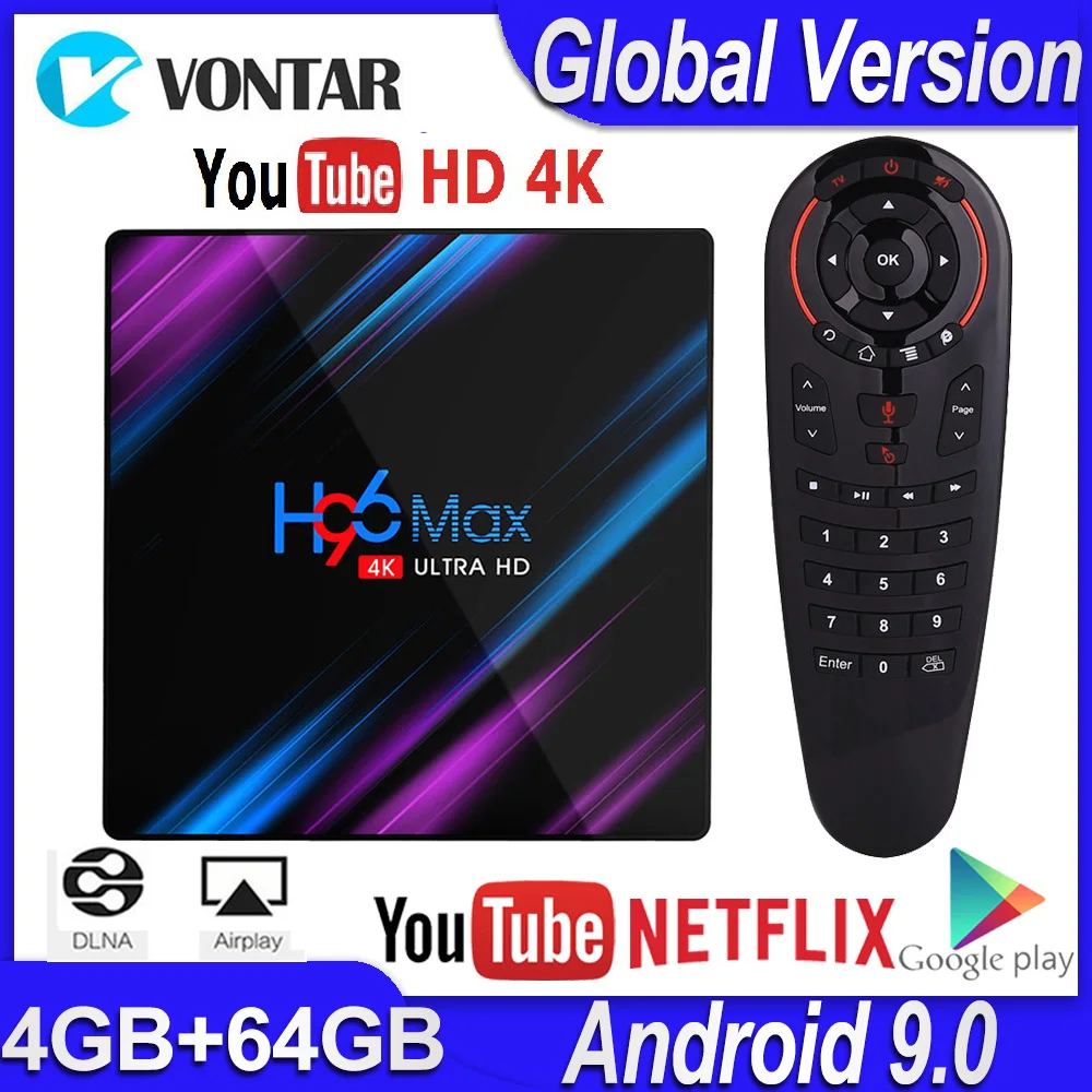 RK3318 H96 MAX Smart tv Box Android 9,0 4 Гб ОЗУ 64 Гб ПЗУ 32G 4K WiFi медиаплеер Google Voice Netflix Youtube 2G16G телеприставка