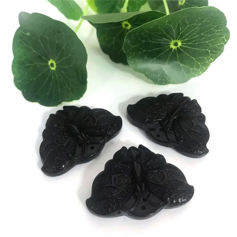 Natural Obsidian Butterfly Pendants Quartz Reiki Healing Crystal Hand Carved Exquisite Gem Necklace Women Valentines Day Gifts W