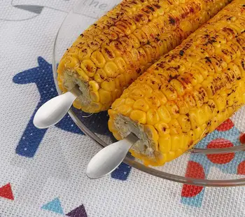 

12PCS 304 Stainless Steel Corn Tongs For Barbecue Sweet Corn Holder Barbecue Sign Smiling Face Fruit Salad Fork Stick