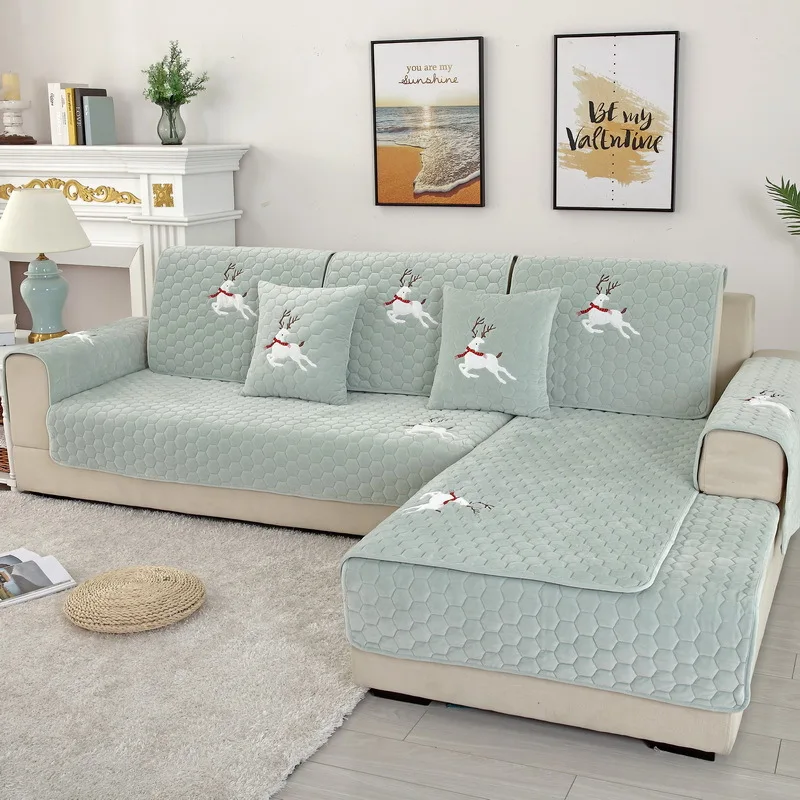 Роскошные Чехлы для диванов для гостиной, высококачественный чехол для секционного дивана, утолщенная короткая плюшевая нескользящая Подушка AB69 - Цвет: light blue