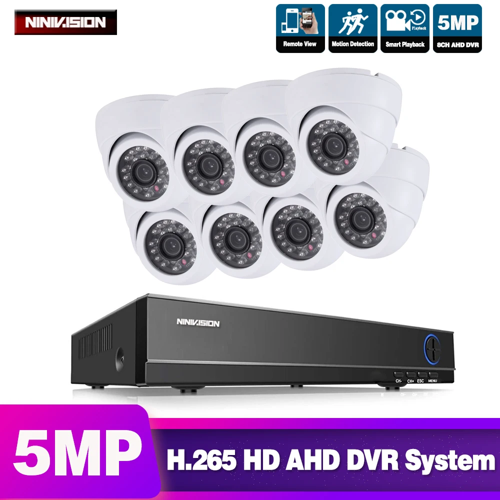 NIVISION 8CH DVR 5.0MP CCTV система видео рекордер 8 шт 5MP купольная Домашняя безопасность Водонепроницаемая камера ночного видения комплекты видеонаблюдения - Цвет: Белый