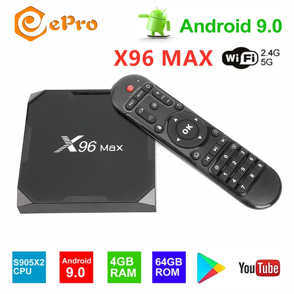 ТВ-приставка X96 MAX Android 9,0 4 ГБ 32 ГБ 64 Гб четырехъядерный процессор Amlogic S905X2 2,4G 5,8G Dual WiFi 1000M HD2.0 H.265 4K X96 MAX X2