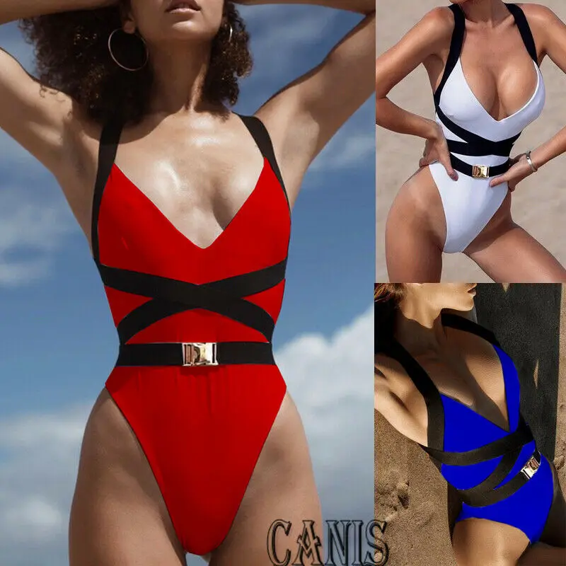 

Sexy 2019 Women Swimming Costume Push Up Bikini Solid Halter Bra Swimwear Bikini Monokini One Piece Swimsuit High Waist