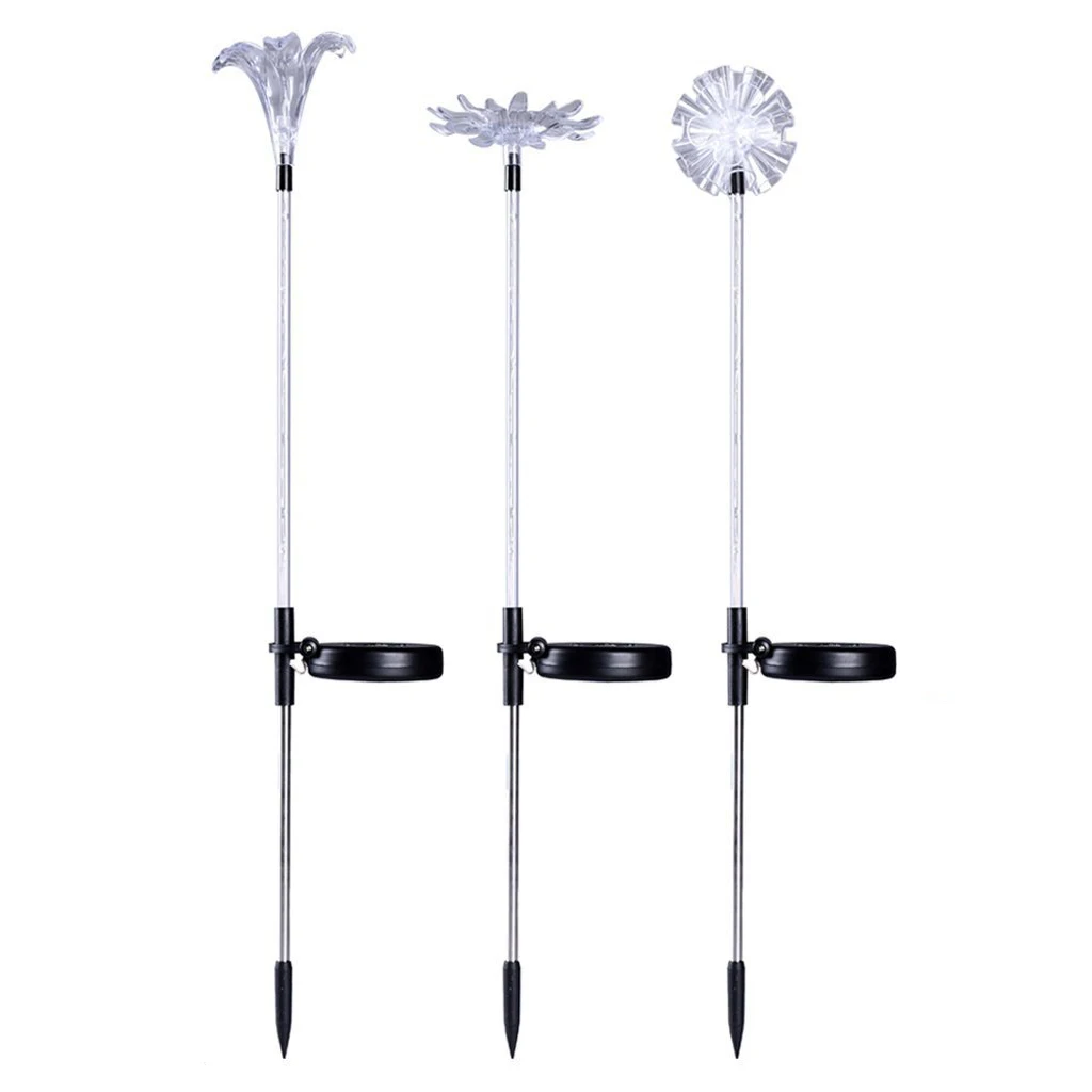 3pcs LED Solar Light Multicolor Changing Lamp Snowflake Lily Sunflower Patio Lights for Outdoor Garden Christmas Party Decor