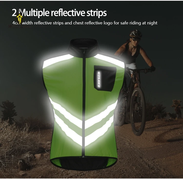 WOLFBIKE High Visibility Outdoor Sports Vest Windproof Mtb Bike Bicycle Reflective Sleeveless Breathable Cycling Waistcoat
