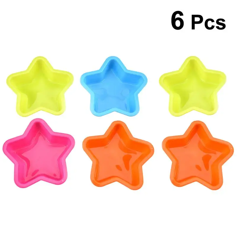 6 Pcs 13cm Pentagram Shape Cake Pan Mold Cake Liner Silicone Reusable Baking Tool Kitchen Accessory Bakery Dessert Random Color