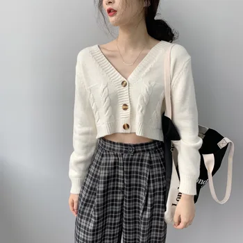 

Spring 2020 New Loose Knitting Coat Women's Short Cardigan Solid Color Simple Casual Harajuku Style Female Knitting Sweater Kpop