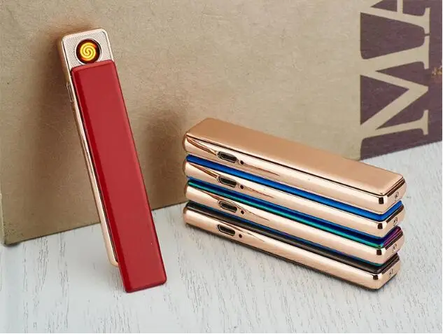 Электронная зажигалка, Usb перезаряжаемая зажигалка, беспламенная курительная зажигалка, роскошная металлическая ультратонкая зажигалка для мужчин