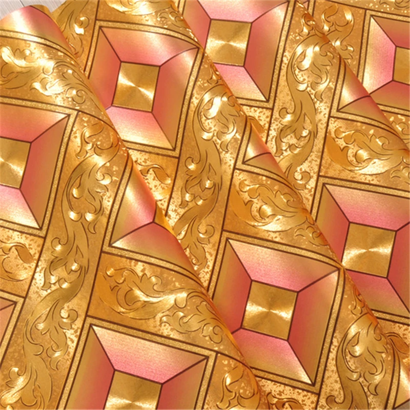 beibehang 3D Ceiling Wallpaper ROll Diamond Lattice KTV Gold Foil Yellow Wallpapers for Living Room Aisle wall papers home decor beibehang high grade luxury ceiling wallpaper gold foil silver foil wallpaper living room ktv nightclub bar back wall paper