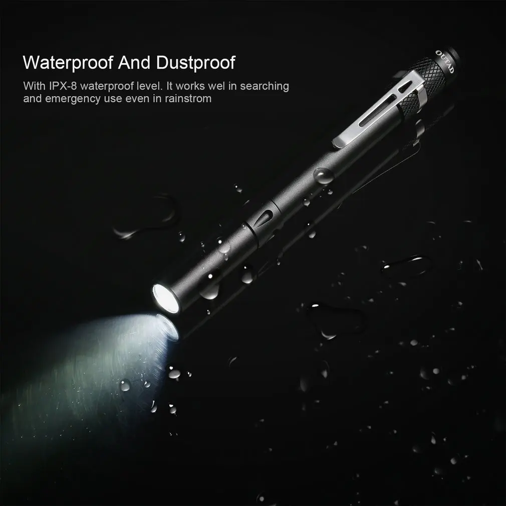 OUTAD ручка светодиодный фонарик высокой яркости Макс 245lm 4 режима переключаемый IPX8 водонепроницаемый 6000K длительный срок службы без шума тока