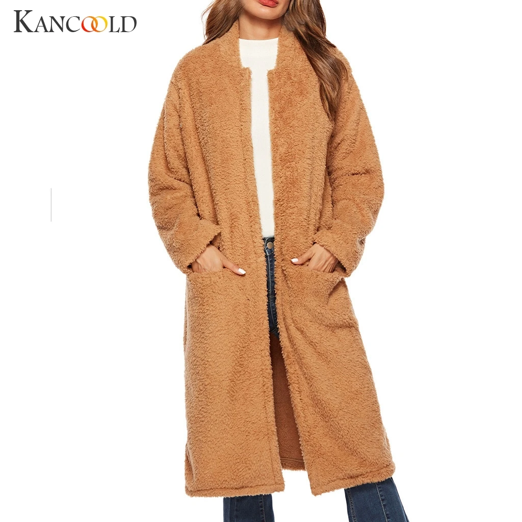 

KANCOOLD Women's Faux Fur Teddy Jacket 2019 Autumn and winter Thick Warm Fluffy long fur coat furry Coat Large Size Coat
