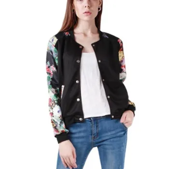 

Spring Korean Women's Jacket Flower Printed Short Coat Casual Baseball Sweatshirt Button Thin Bomber Long Sleeves Women Jackets