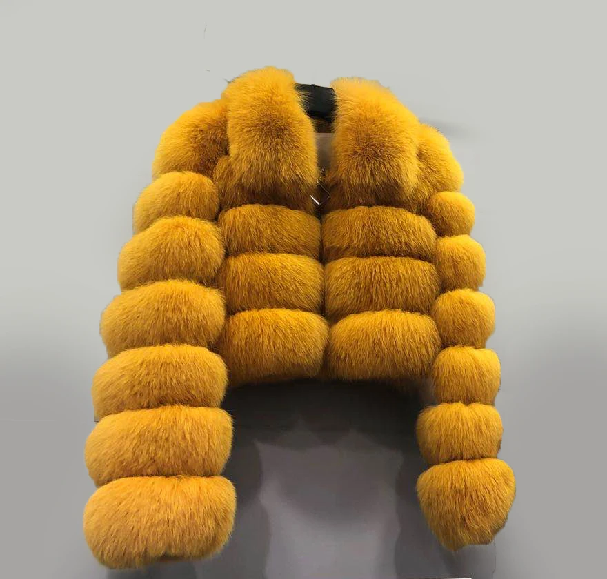 new style real fur coat female winter warm short outerwear zipper up cloth natural fox fur jacket with fur collar