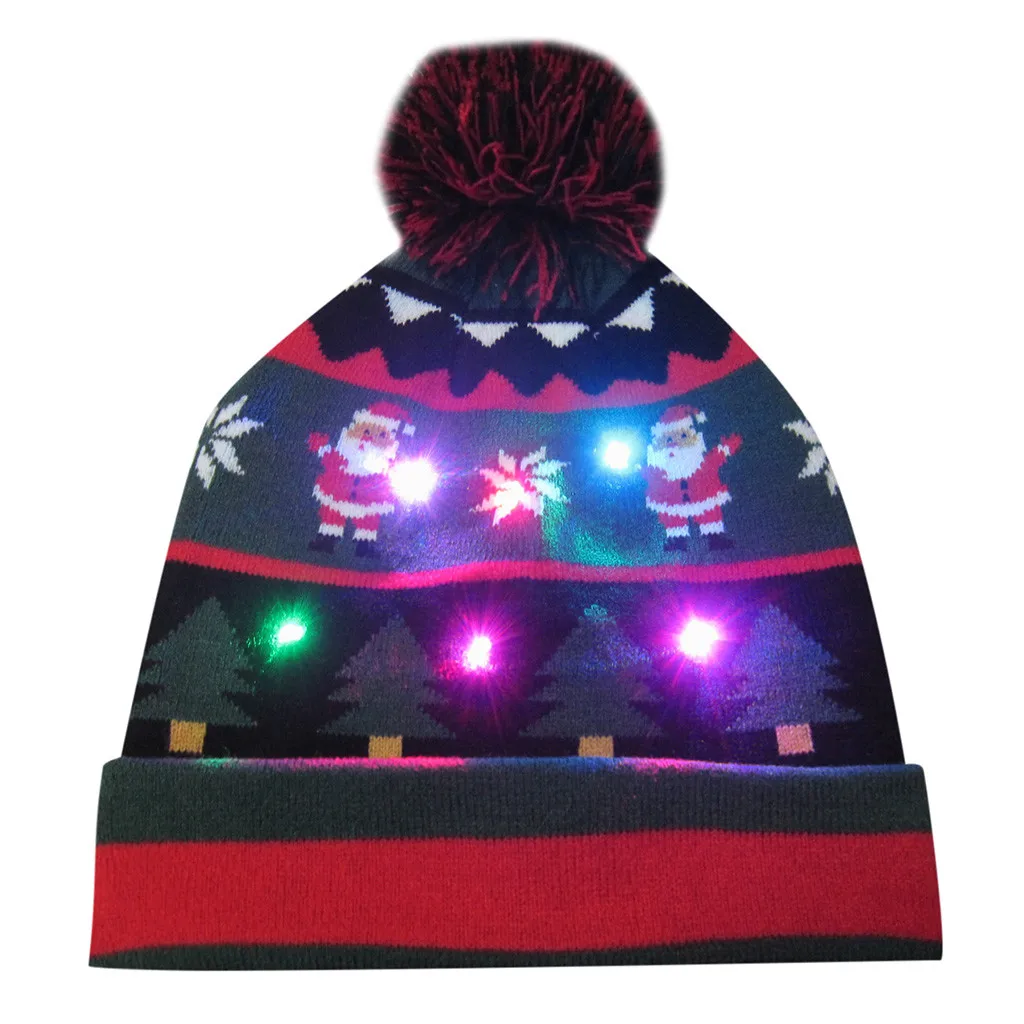 Рождественские шапки с Санта-Клаусом и оленем, яркий светодиодный, легкий, с рисунком, вязаная шапка, плюшевый шар, теплая шапка, Czapka Zimowa, Рождественская шляпа для взрослых детей