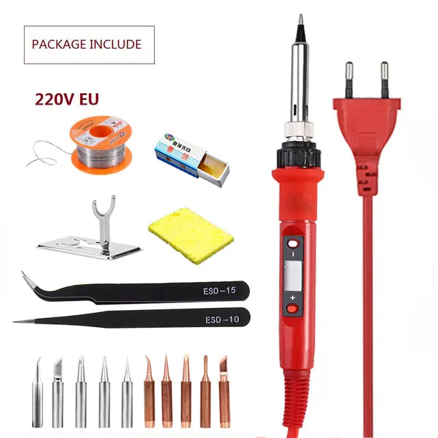 red EU-set 2 220 В 80 Вт ЖК Электрический паяльник 110 В Регулируемая температура паяльник паяльная станция аксессуары от 180 до 480 по Цельсию - Цвет: red EU-set 2