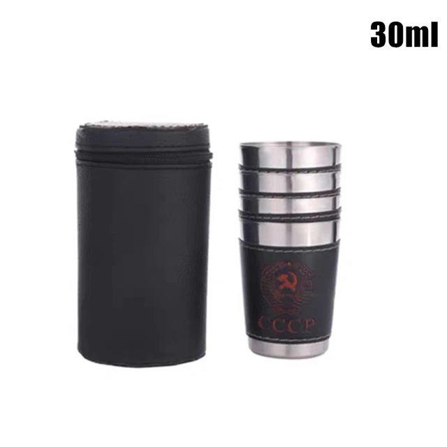 Vodka Cup 304 PU holster Russia Stainless Steel Mini Wine Tumbler Portable Personalized 4pcs 30ml/75ml/170ml Shot Glass Set 30 ml