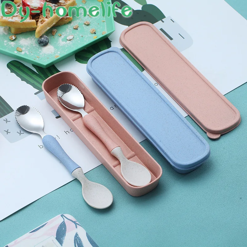 

304 Stainless Steel Spoon Fruit Scraping Spoon Baby Food Supplement Tool Multifunctional Children's Tableware Portable Boxed