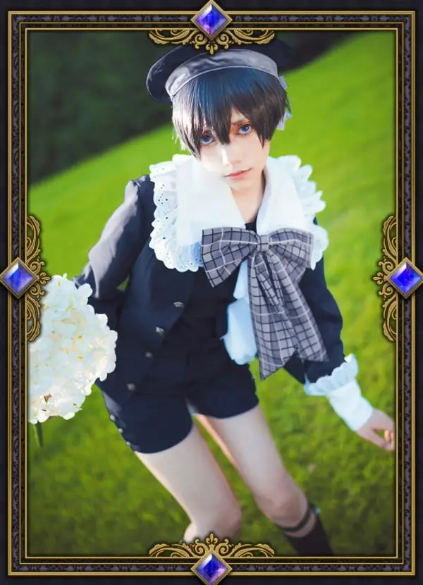 Аниме Черный Дворецкий Косплей Kuroshitsuji костюмы Ciel Phantomhive ролевые игры Униформа пальто+ футболка+ брюки+ бант+ шляпа+ носки+ Леггинсы Новинка