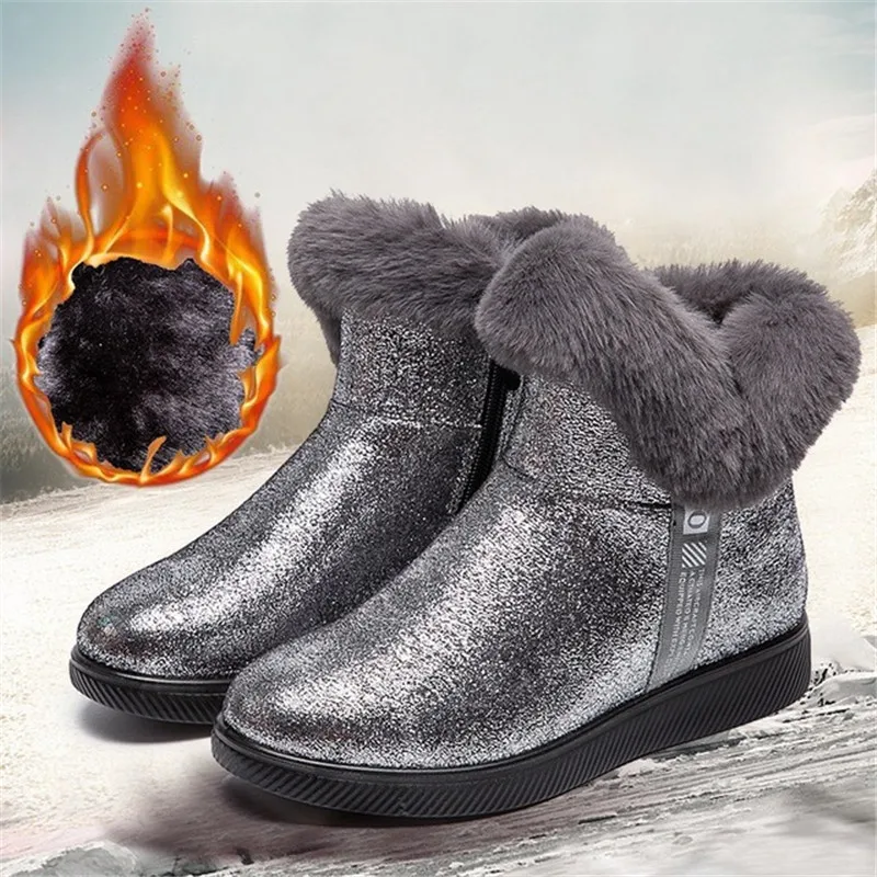 3 Female Snow Boots Winter Boots women flat waterproof Shoes Botas Mujer Botas femininas de inverno Black plus size Sequin - Цвет: 3